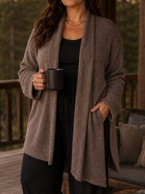 Barefoot Dreams 2X CozyChic Lite Island Bamboo Open Front Soft Brown Cozy Wrap